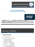 Making Decisions Using If-Else Statements: Dept. of Computer Science Faculty of Science and Technology