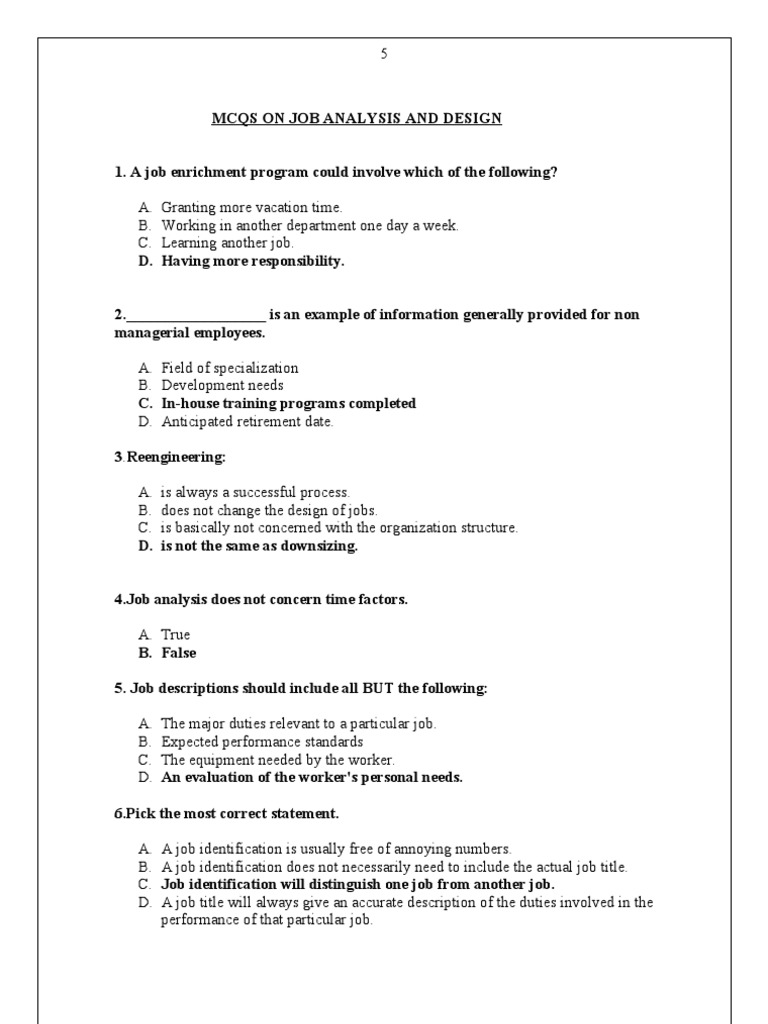 Job Analysis & Design MCQs | PDF | Employment | Labor