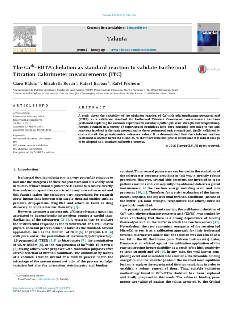 The Ca2 EDTA Chelation As Standard Reaction To Validate Isothermal ...