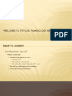 US EO NL Y: Welcome To Psy325: Psychology of The Self