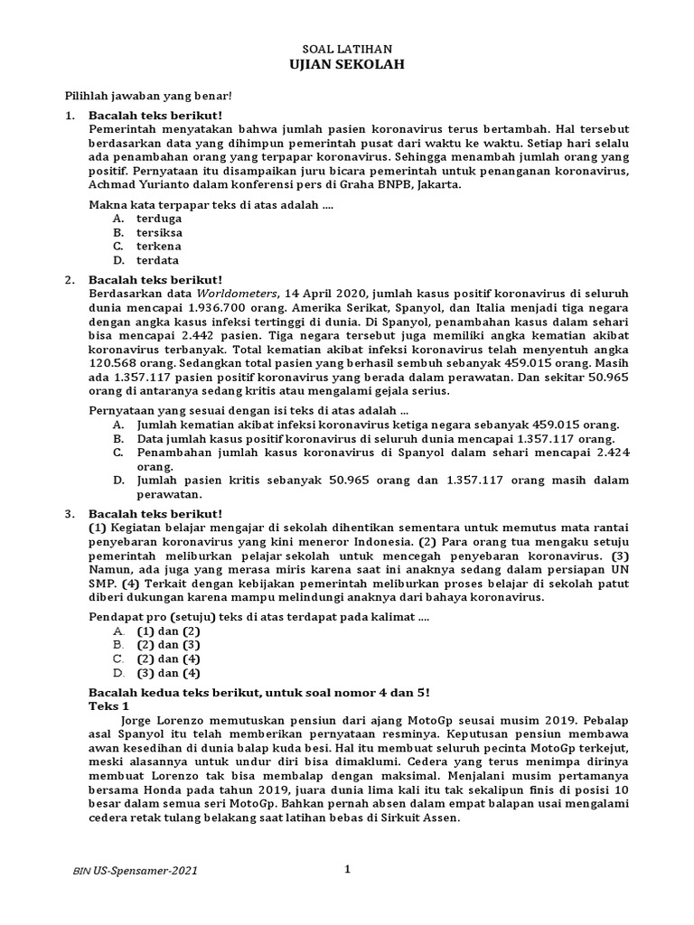 Soal Latihan Usek Bahasa Indonesia | PDF