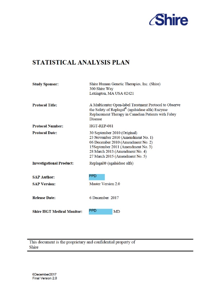 Statistical Analysis Plan: This Documentisthe Proprietary and ...