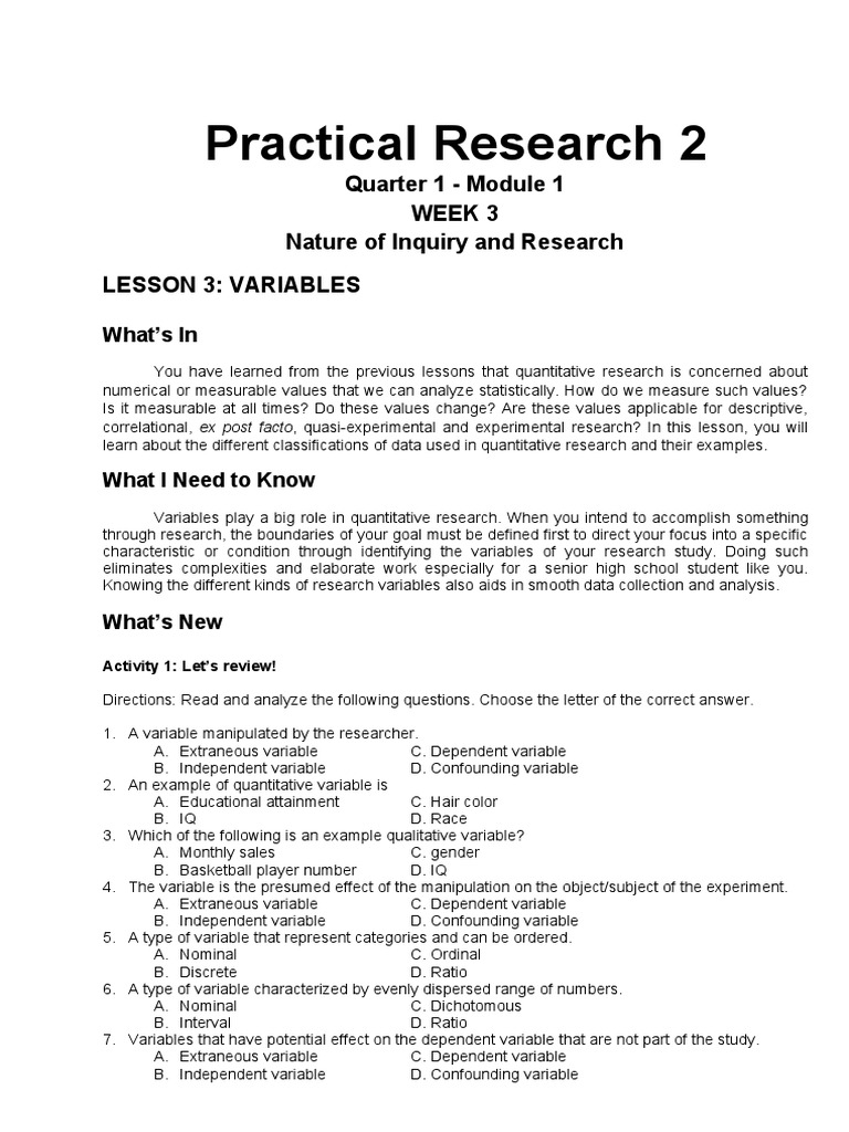 Understanding Research Variables | PDF | Level Of Measurement ...