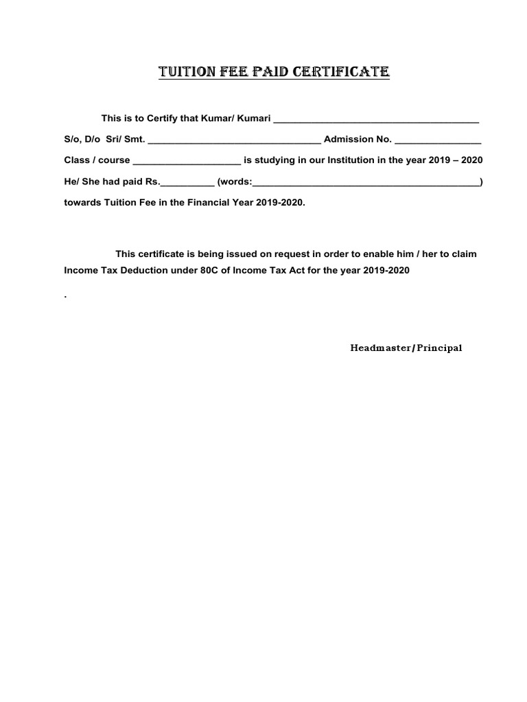Tuition Fee Waiver Certificate Pdf