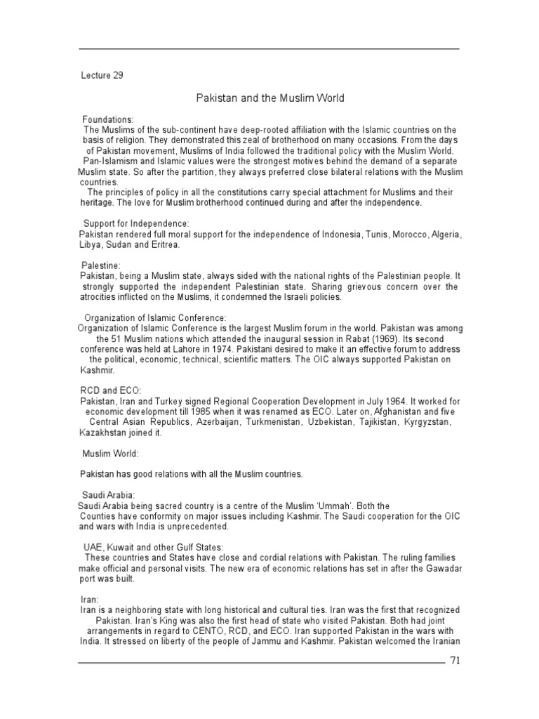 Pakistan's Role in the Muslim World | PDF | Pakistan | Organisation Of ...