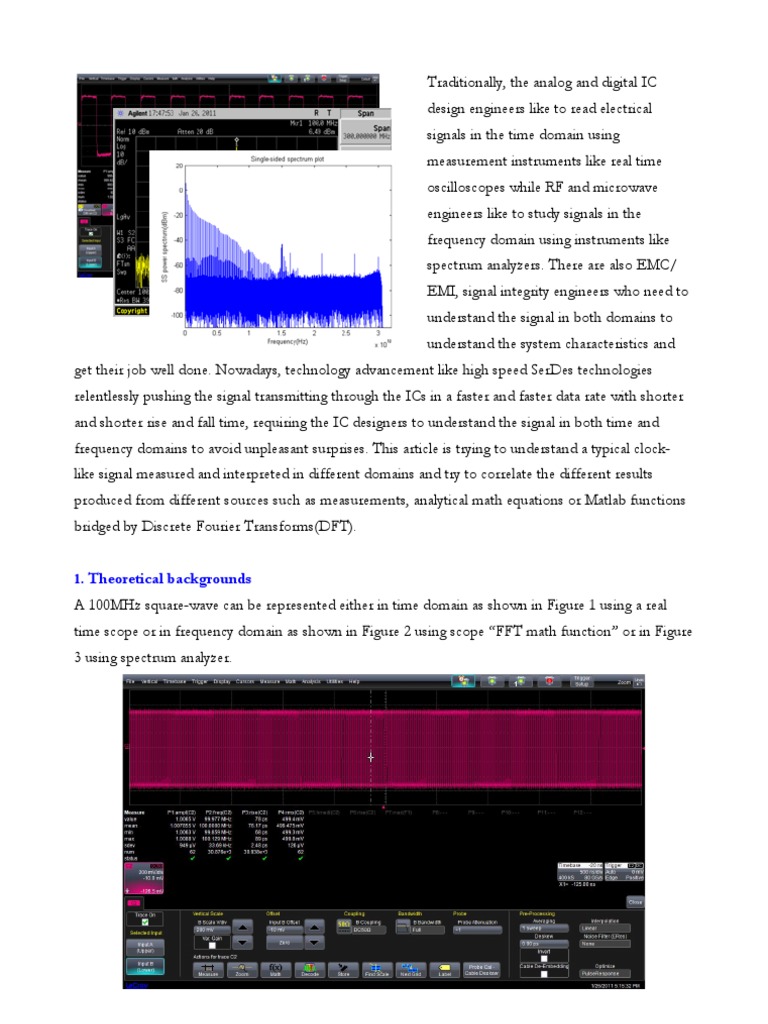 Real Time Oscilloscope Spectrum Analyzer and Matlab Discrete Fourier