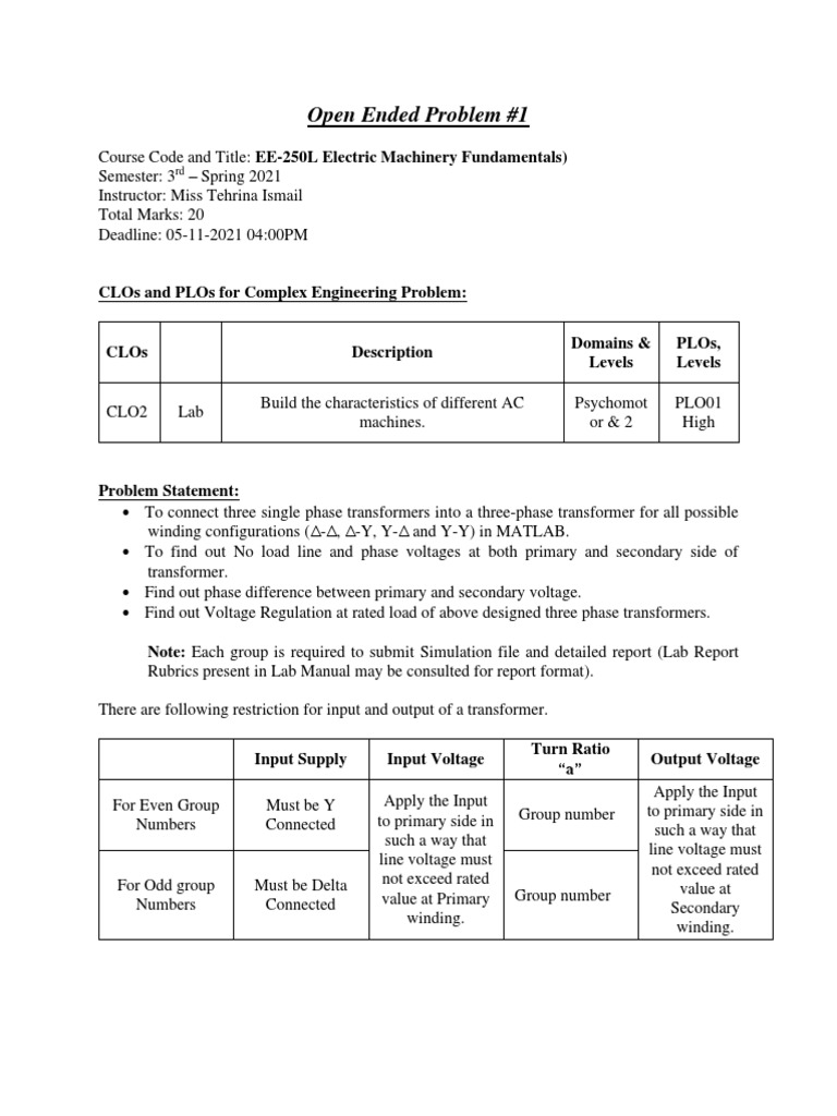 Open Ended Problem#1 - EMF Lab | PDF | Transformer | Computing