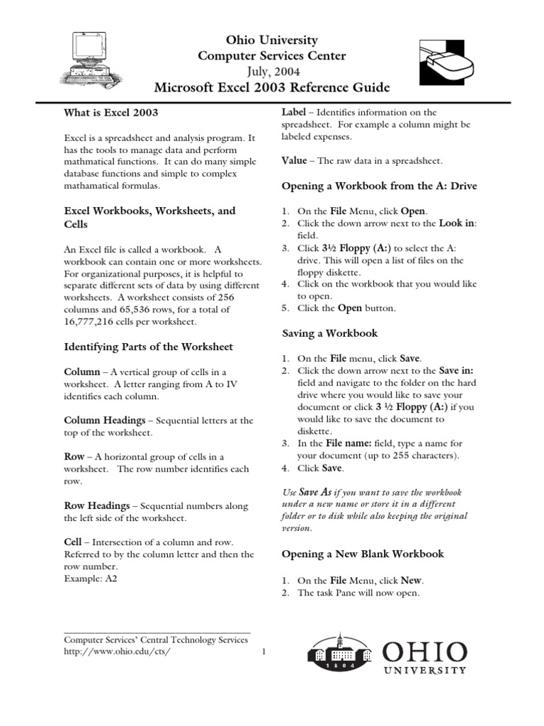 Microsoft Excel 2003 Reference Guide | PDF