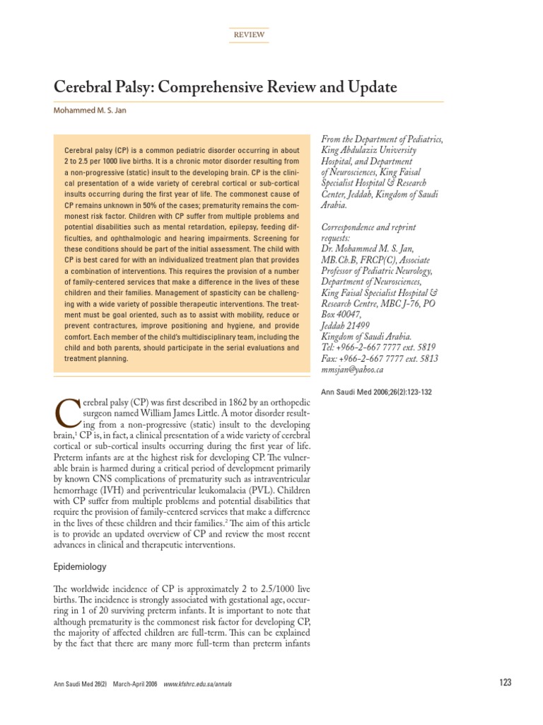 Cerebral Palsy Comprehensive Review and Update Mohammed M. S. Jan