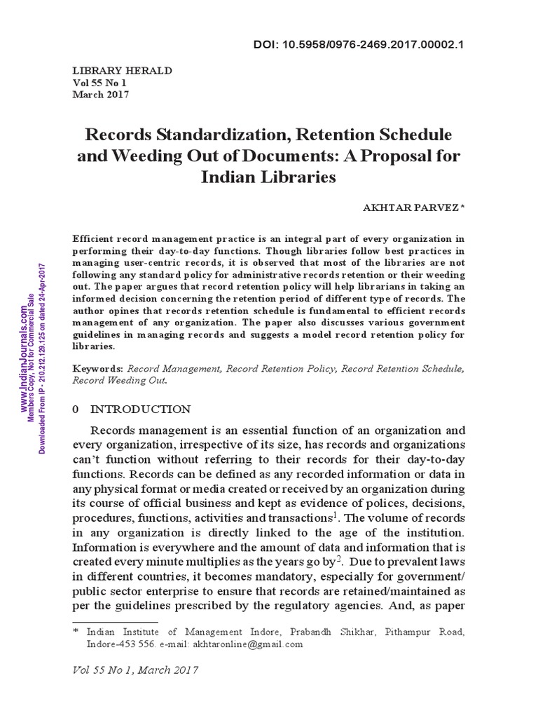 Record Retention Policy for Libraries | PDF | Records Management ...