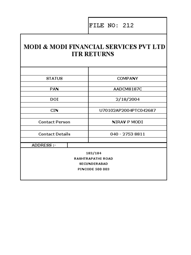 FILE NO 212 Modi & Modi Financial Services PVT LTD Itr Returns PDF