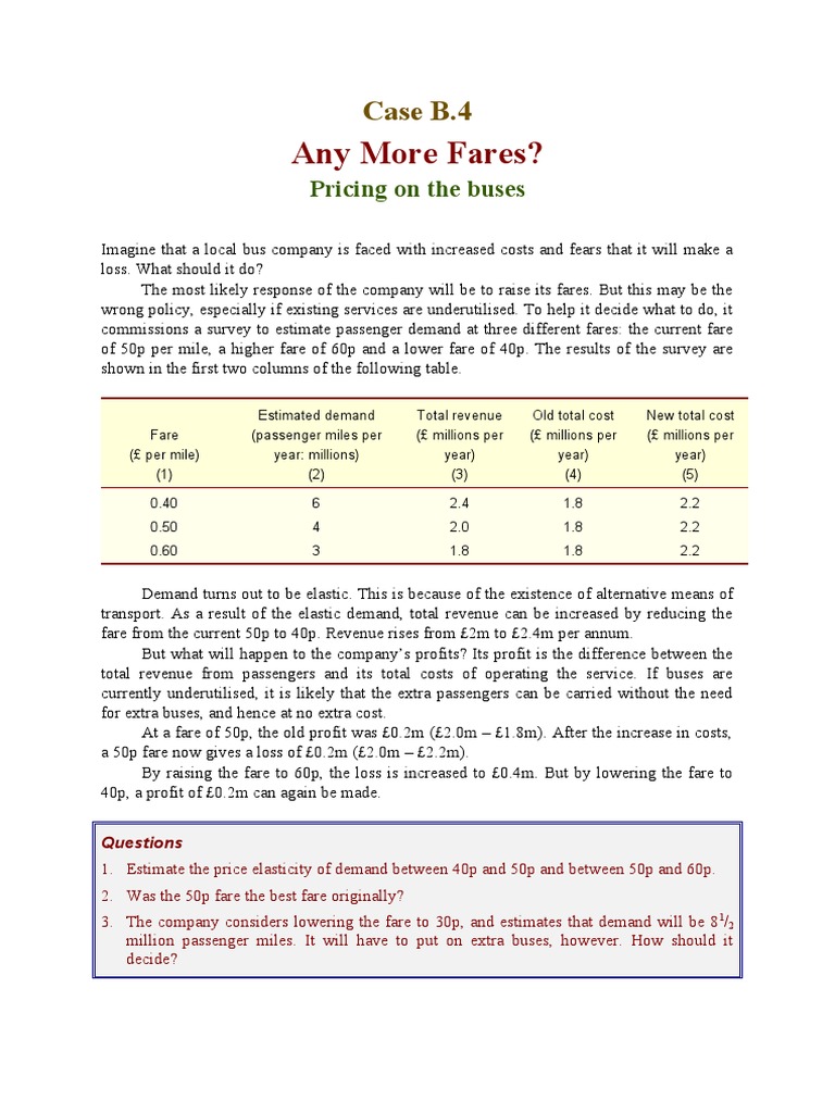 Determining The Optimal Fare A Bus Company Considers Demand Elasticity