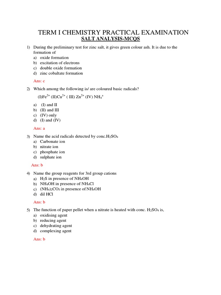 Term 1 Practical Questionnaire PDF Chemistry Titration