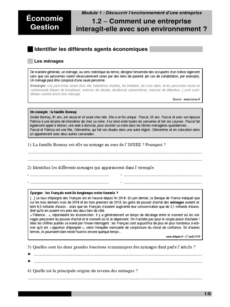 Module 1 Découvrir L environnement D une Entreprise Correction 1.2 - Comment Une Entreprise Interagit-Elle Avec Son Environnement | PDF |  Banques | Crédit