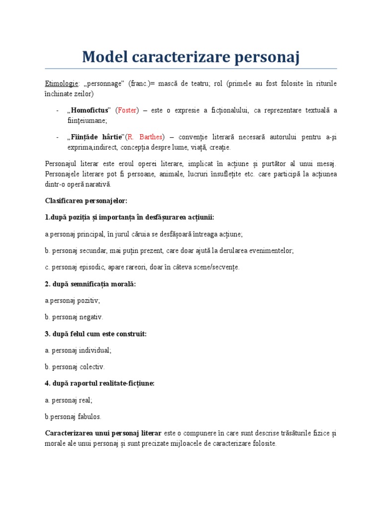 Caracterizare Personaj | PDF