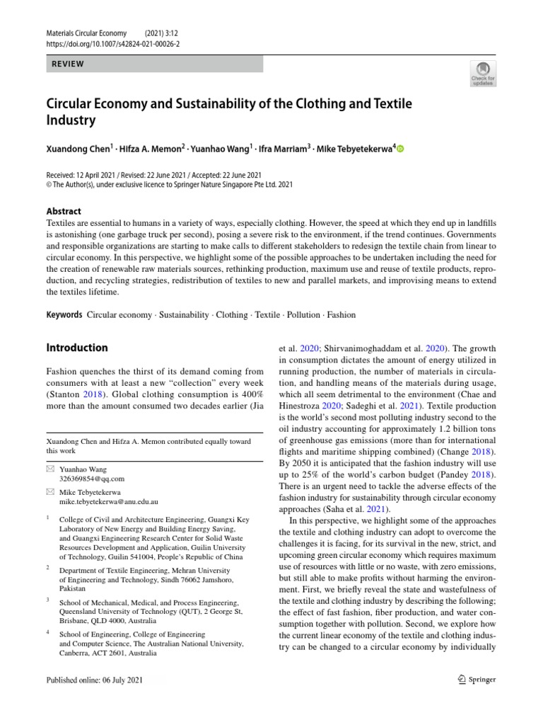 Circular Economy and Sustainability of The Clothing and Textile ...