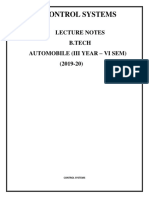 Control Systems - LECTURE NOTES