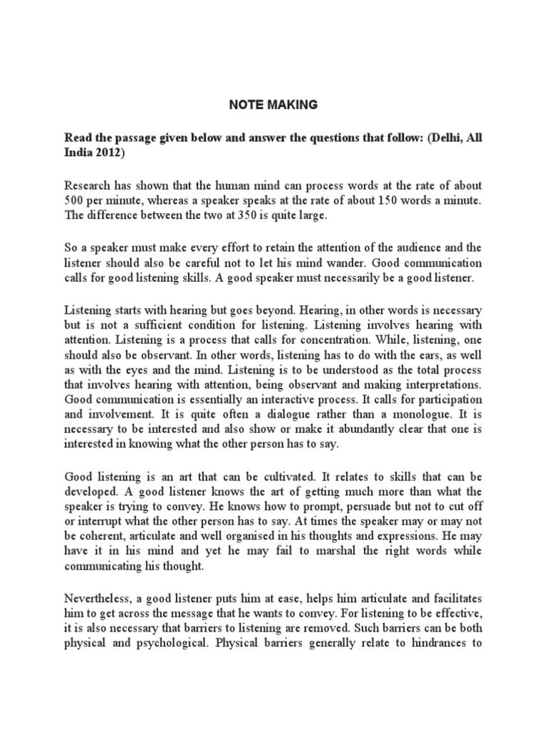 Note Making Sample-Question | PDF | Mind | Attention