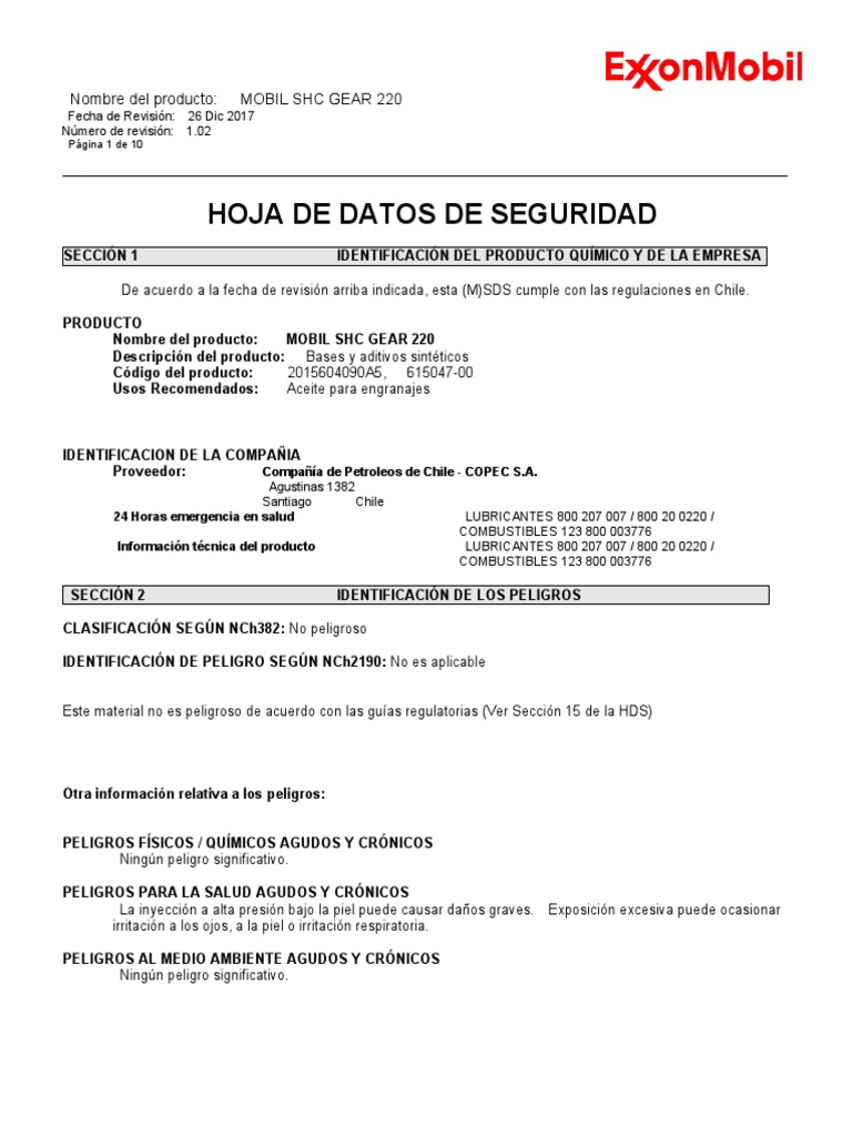 Mobil SHC Gear 220 Actualizada Al 26 Diciembre 2017 | PDF | Agua ...