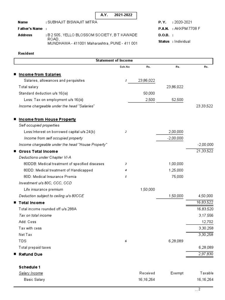 Salary Income and Deductions Summary | PDF | Tax Deduction | Expense