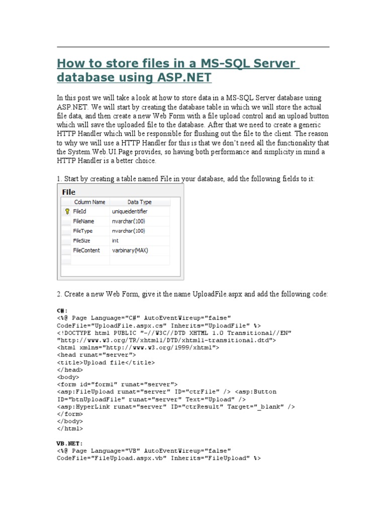 How To Store Files in A MSSQL Server PDF Databases & 
