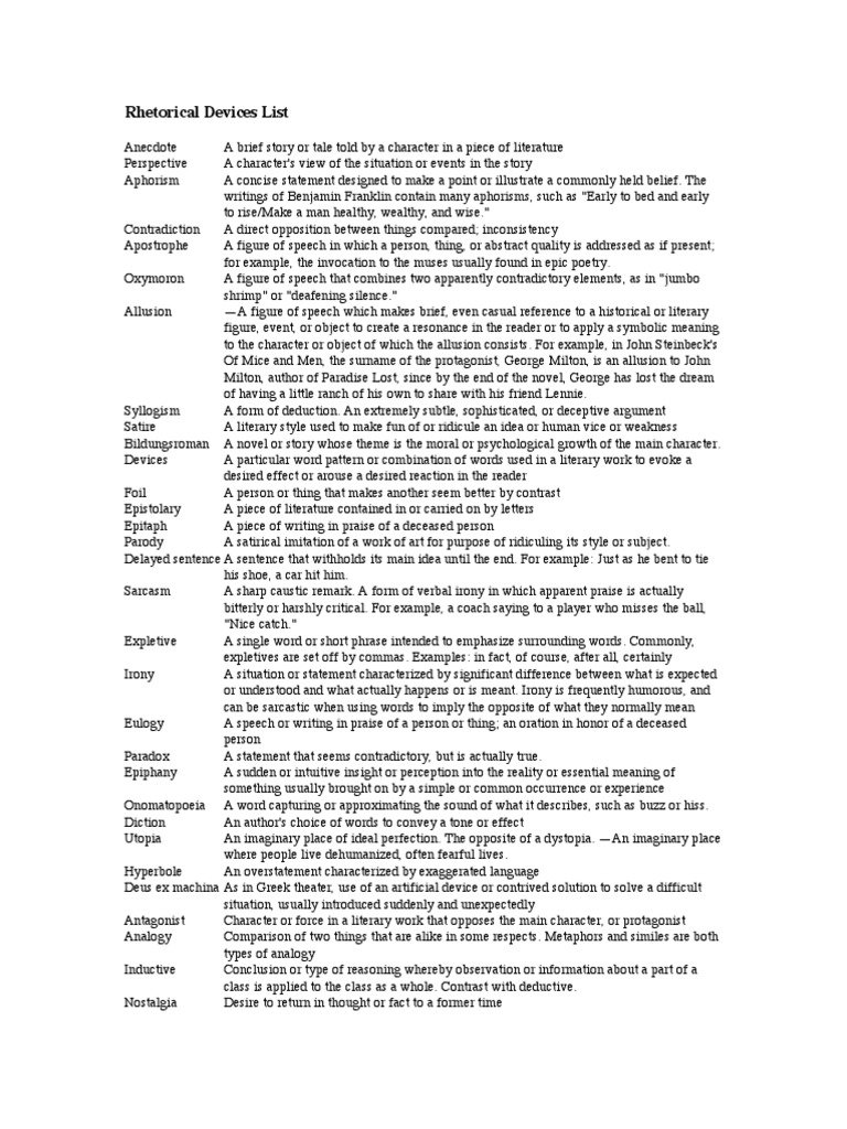 Rhetorical Devices List | PDF