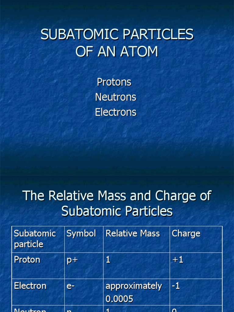 Subatomic Particles: Mass and Charge | PDF