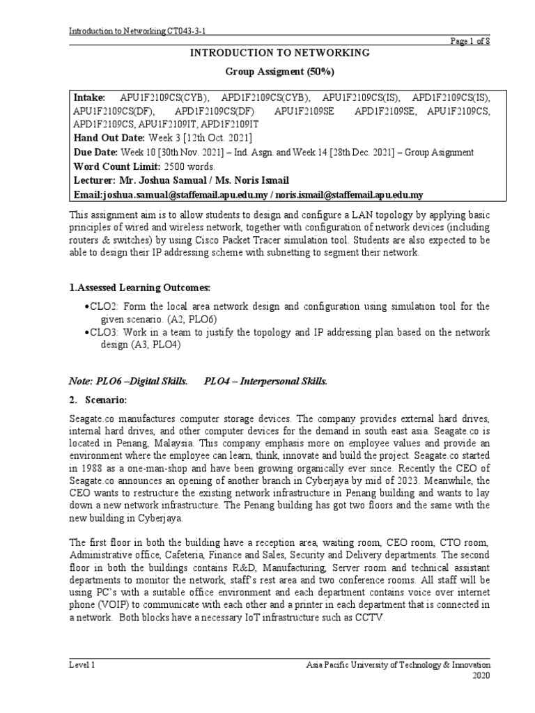 Introduction To Networking Group Assigment (50%) Intake:: @staffemail ...