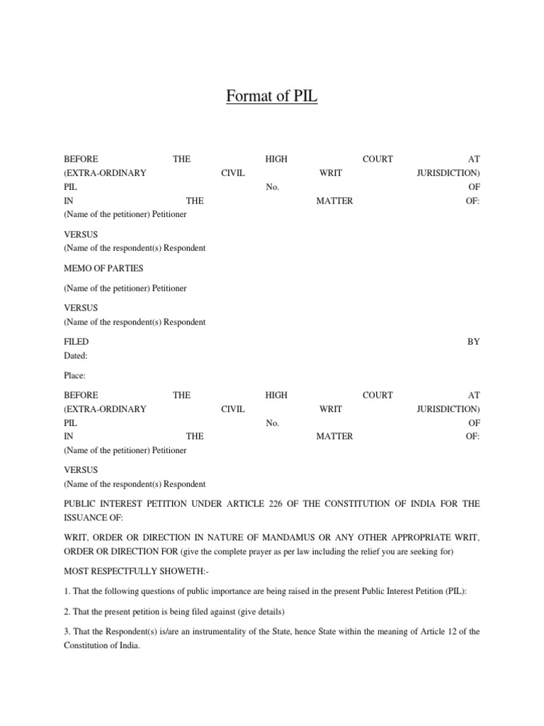Format of PIL | Download Free PDF | Mandamus | Writ