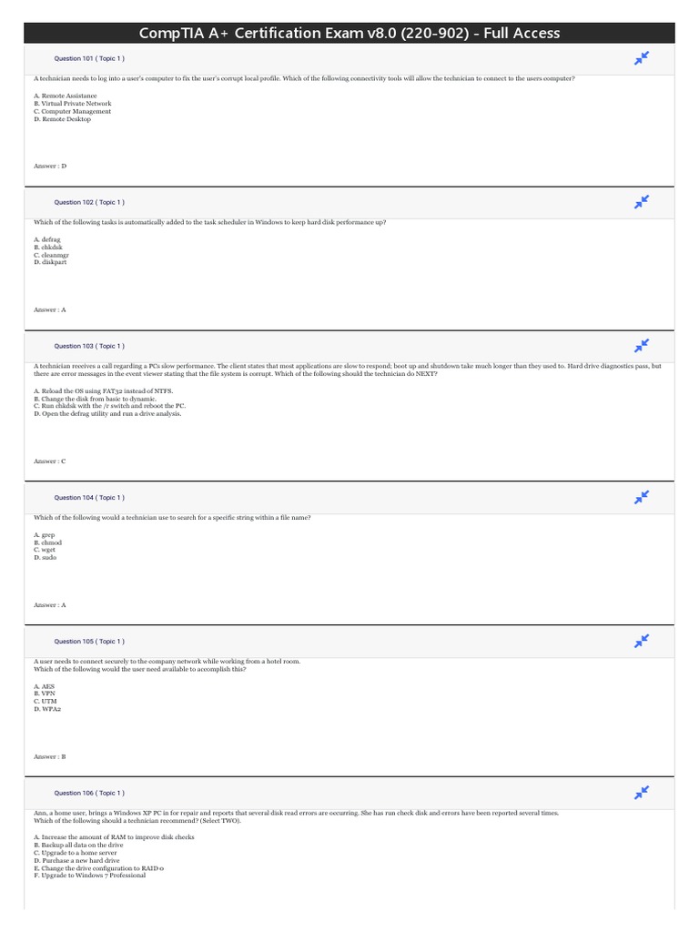 CompTIA 220-902 Free Practice Exam & Test Training - 101-200 | PDF ...