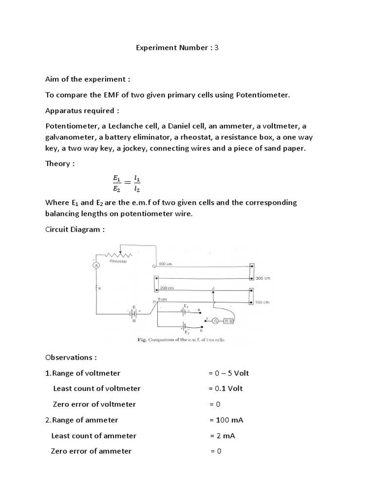Experiment Number 3 Potentiometer PDF Force Equipment