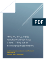 AP01-AA2-EV09. Inglés-Postulación para práctica laboral. Filling out an internship application form.