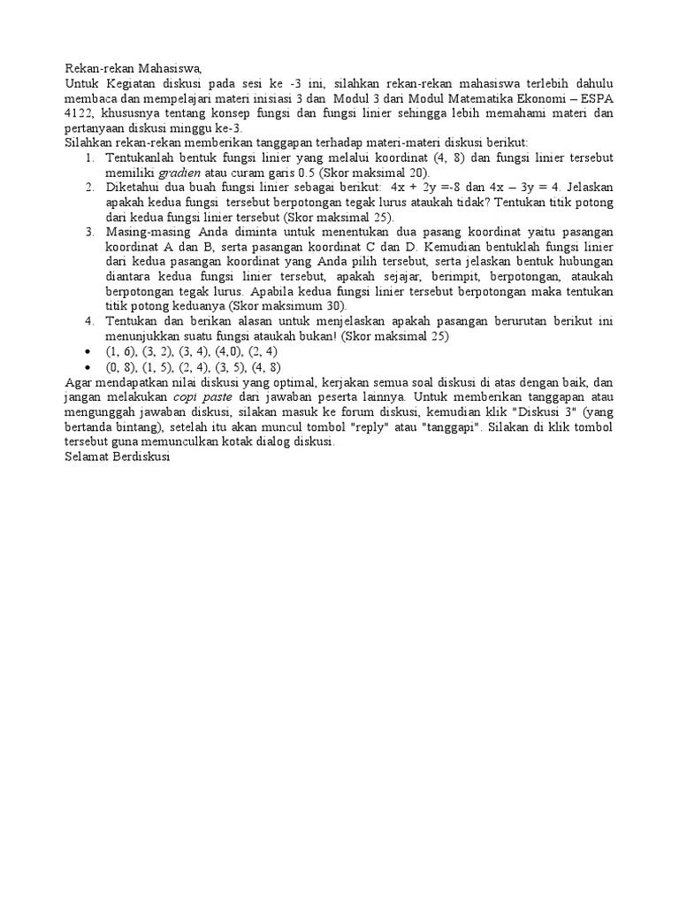 Diskusi 3 - Matematika Ekonomi | PDF | Metode & Bahan Ajar | Sains ...