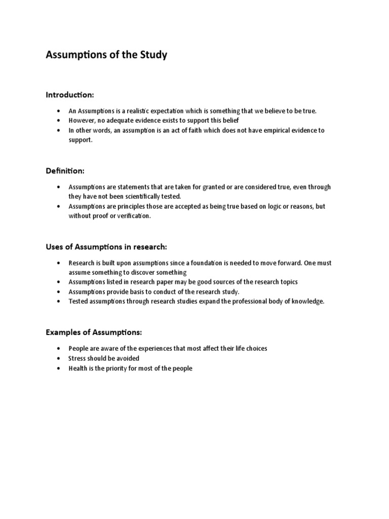 Assumptions of the study pdf