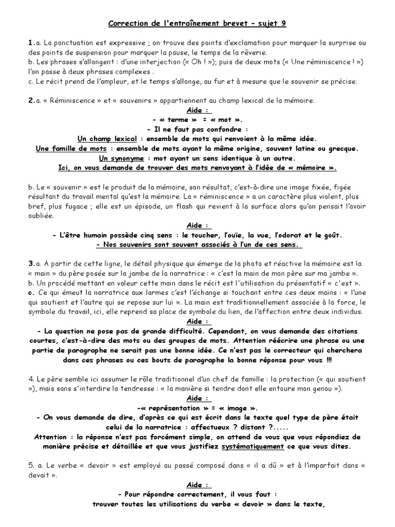 Verbe Devoir à Tous Les Temps Correction de L Entrainement Brevet Sujet 9 | PDF | Verbe | Mécanique du  langage