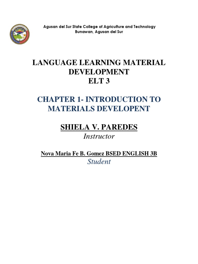 Language Learning Material Development Elt 3 Chapter 1Introduction To