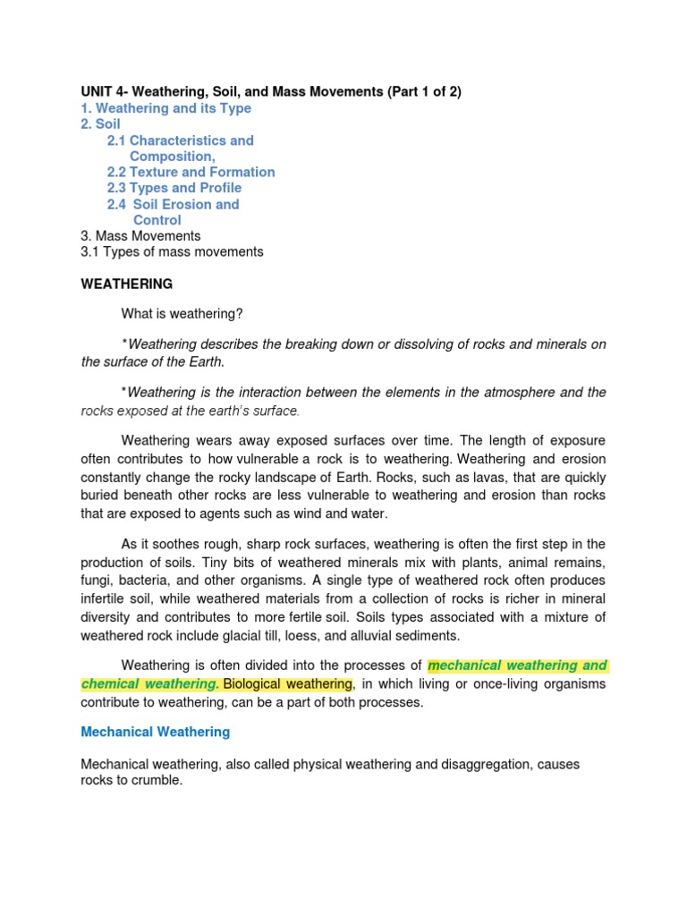 WEATHERING, EROSION AND SOIL Part 1 of 2 | PDF | Weathering | Soil