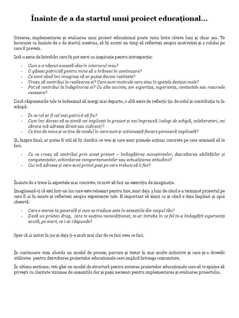 Proiecte Educationale - Abordare Sistemica Si Relationala | PDF