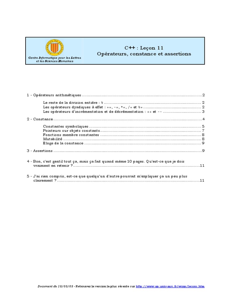 Assertions en C++ : Leçon 11 | PDF | Pointeur (programmation ...