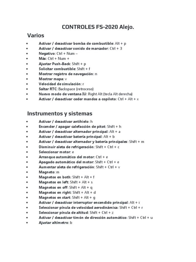 Controles de Flight Simulator 2020 | PDF | Ingeniería Aeroespacial ...