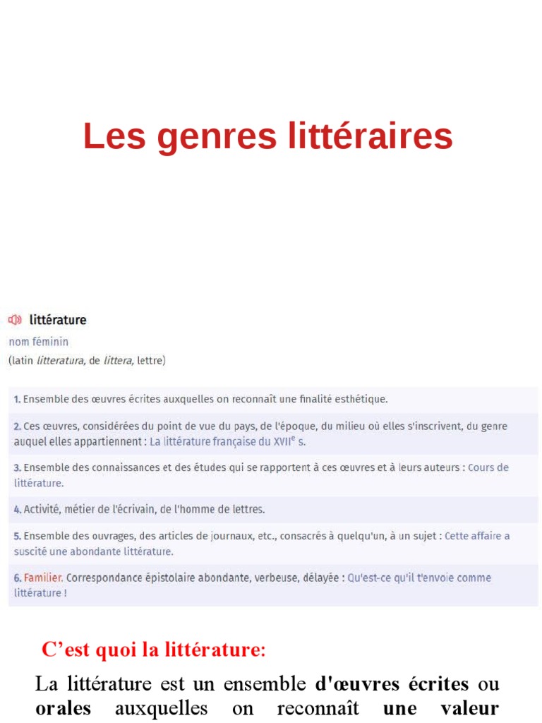 Les Genres Litt raires D finis PDF Po sie Romans