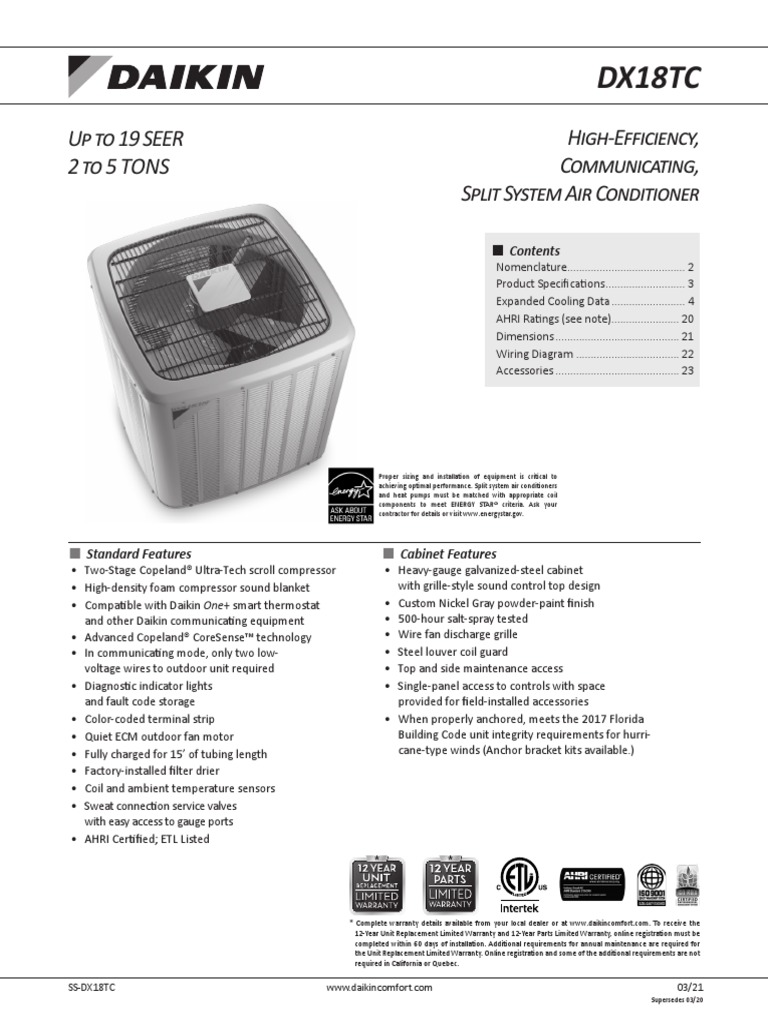 DX18TC HighEfficiency, Communicating, Split System Air Conditioner Up