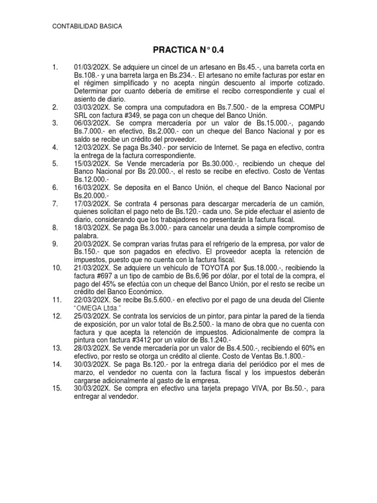 Ejercicios de Contabilidad Básica | PDF | Factura | Bancos
