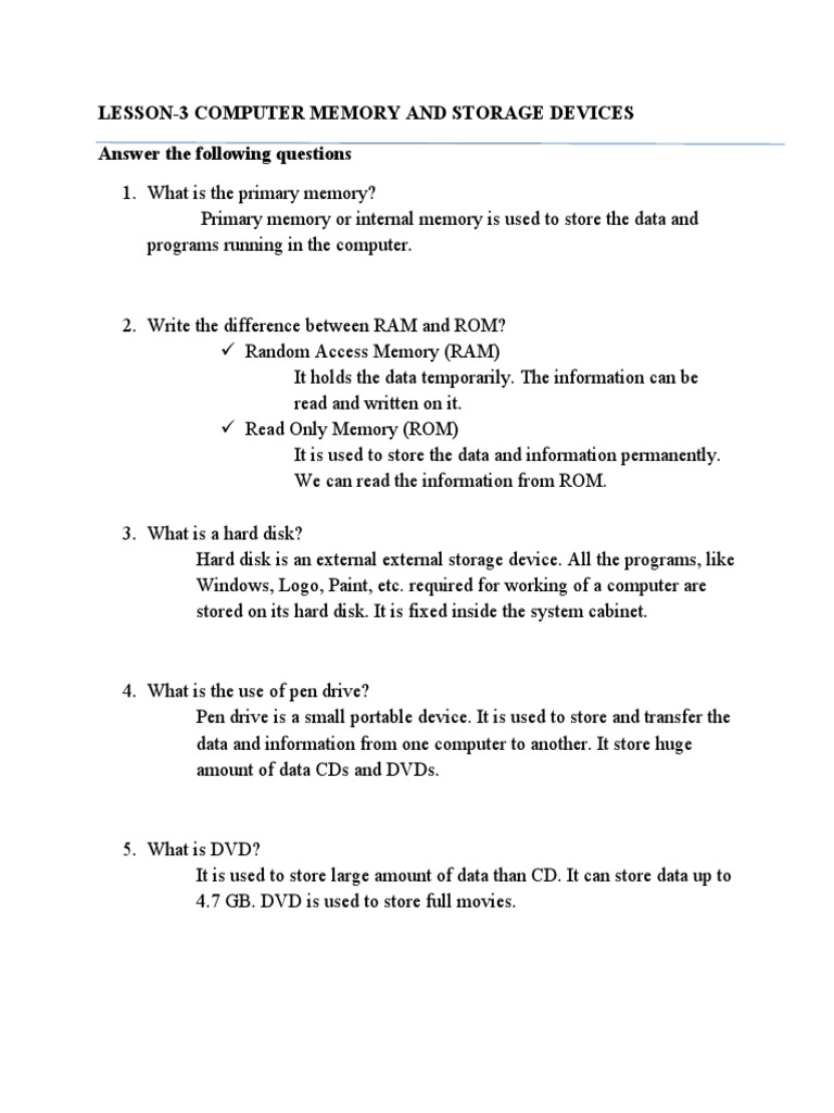 Computer Memory and Storage Q&A | PDF