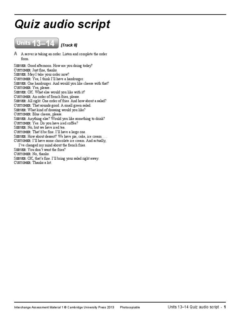 Quiz Audio Script: Units | PDF