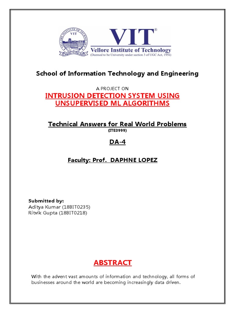 Intrusion Detection System Using Unsupervised ML Algorithms: School of ...