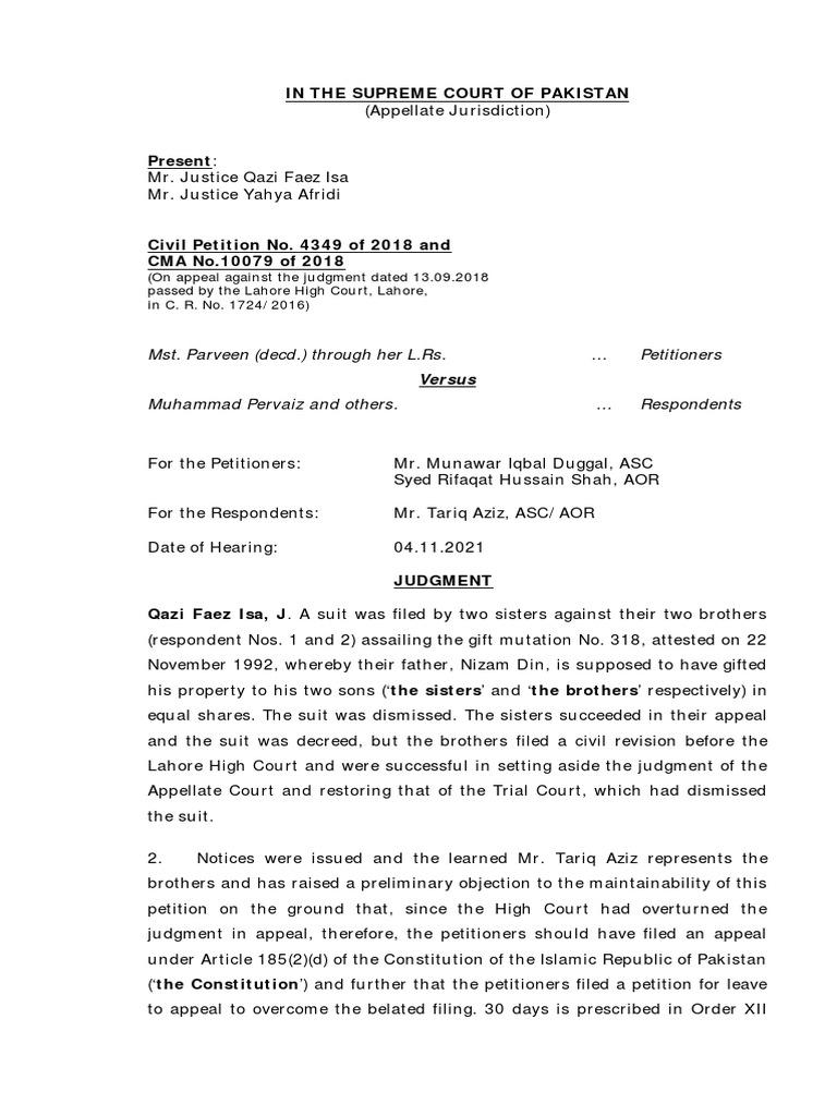 In The Supreme Court of Pakistan PDF Lawsuit Judgment (Law) In The Supreme Court of Pakistan PDF Lawsuit Judgment (Law)