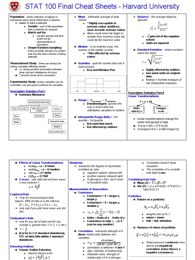 Statistics Cheat Sheets Harvard University | PDF | Errors And Residuals ...
