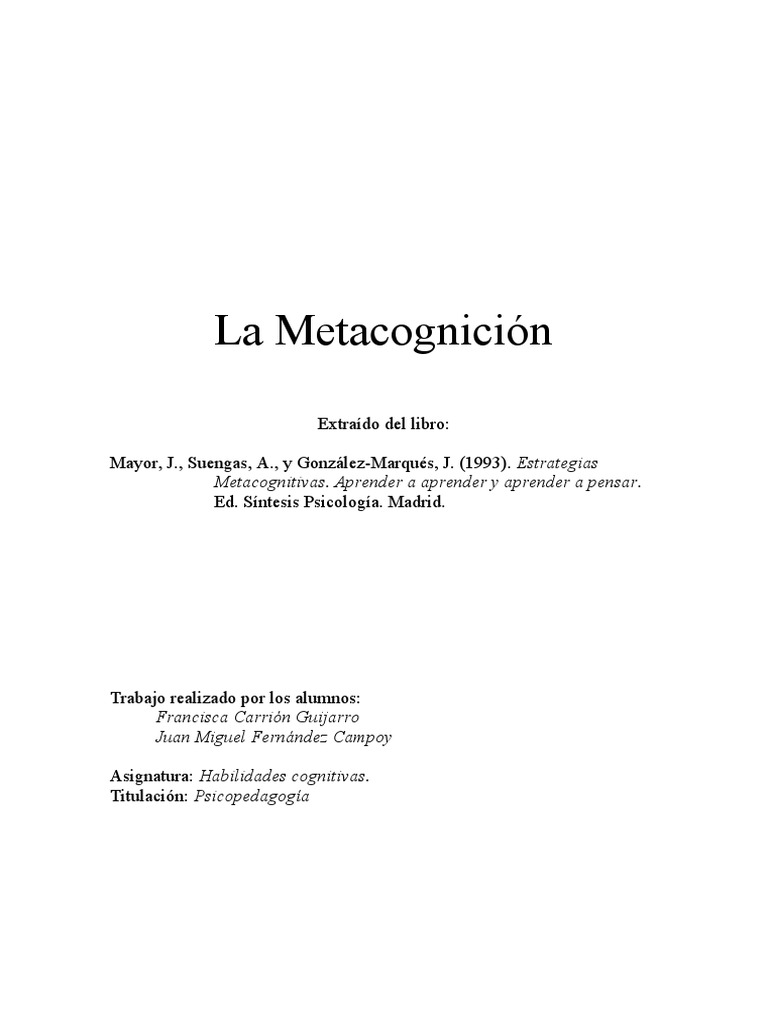 Estrategias de Metacognición en Aula | PDF | Teoria de la mente ...