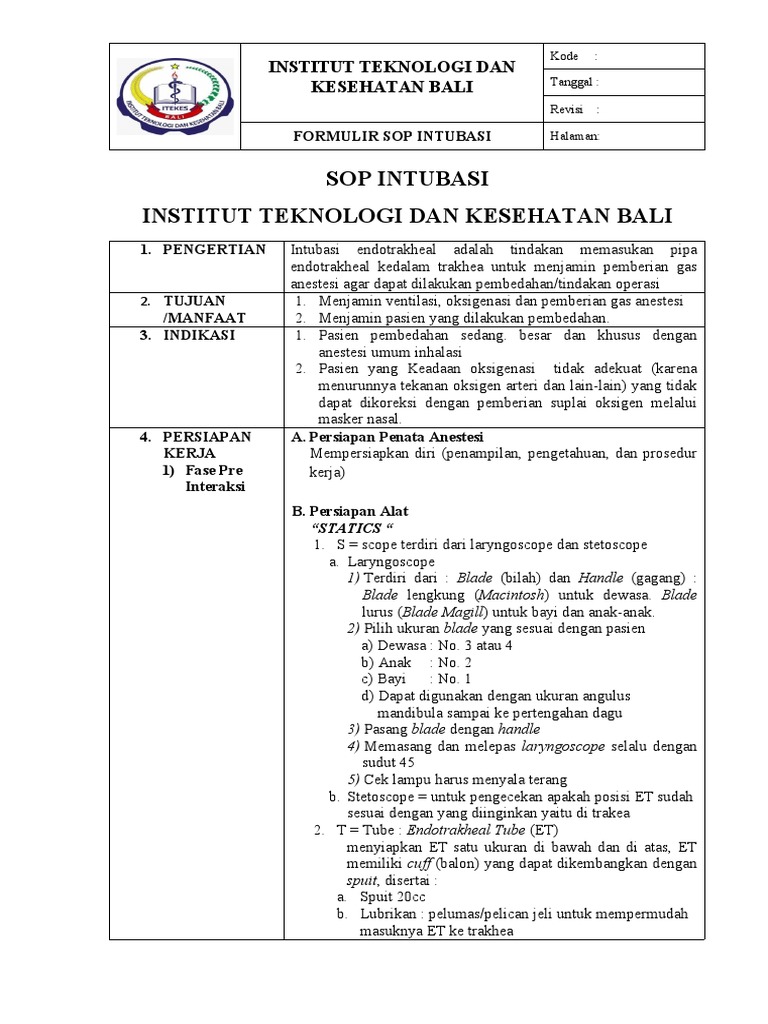 SOP Intubasi | PDF